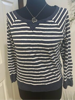 Striped Navy and White Women's Pullover Sweater